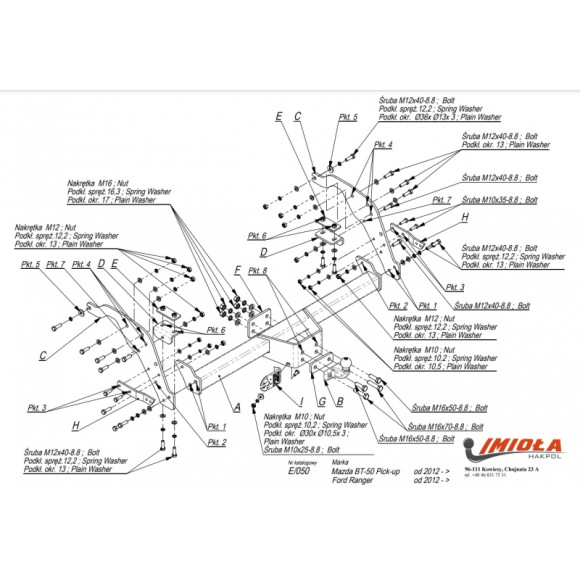 Фаркоп IMIOLA E/050, Ford Ranger, Mazda BT 50, 2012-  Фаркоп IMIOLA E/050, Ford Ranger, Mazda BT 50, 2012-