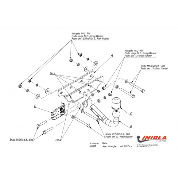 Фаркоп IMIOLA J/028 Jeep Wrangler, 2007-