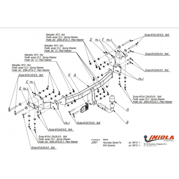 Фаркоп IMIOLA J/051 Hyundai Sante Fe, Kia Sorento, 2012- Фаркоп IMIOLA J/051 Hyundai Sante Fe, Kia Sorento, 2012-