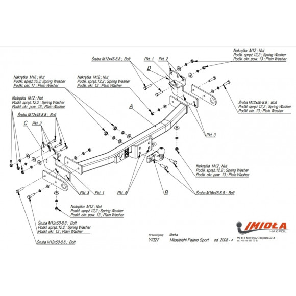 Фаркоп IMIOLA Y/027, Pajero Sport  2008-2021